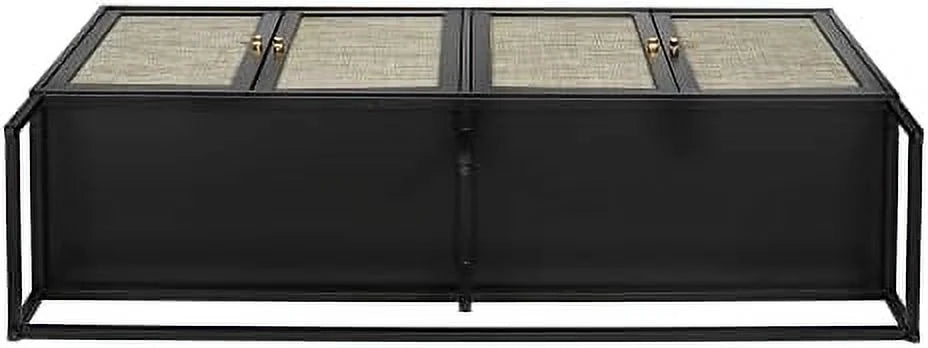 Black Rattan Sideboard Cabinet with Adjustable Shelves T96538