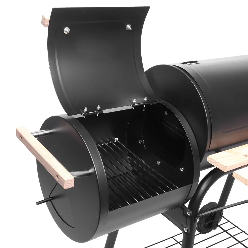 Charcoal Grill Portable BBQ Grill and Offset Smoker Steel BBQ Pit Black A4788
