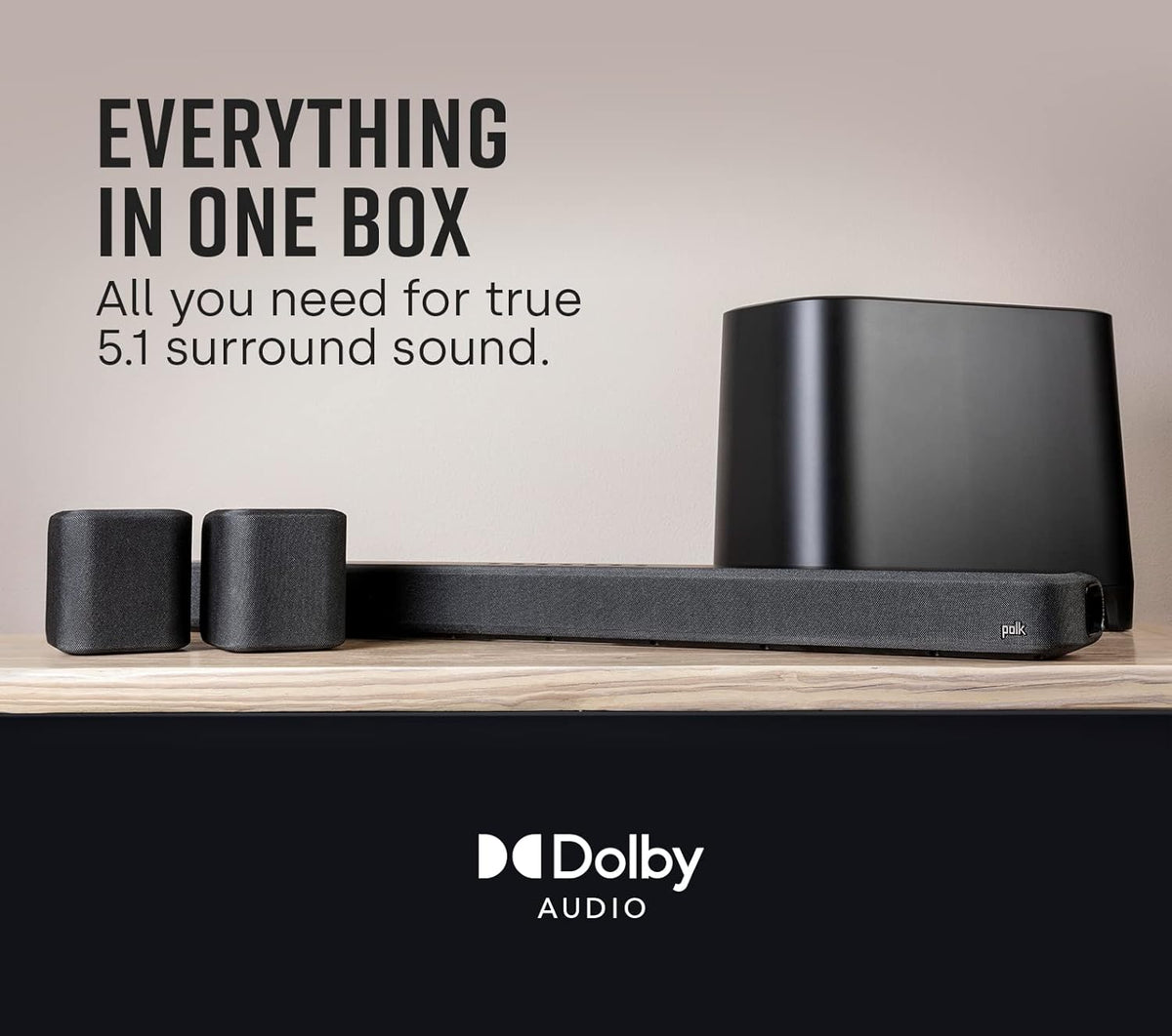 Black 5.1 Channel Wireless Surround Sound System with Sound Bar, Rear Surrounds and Subwoofer A739