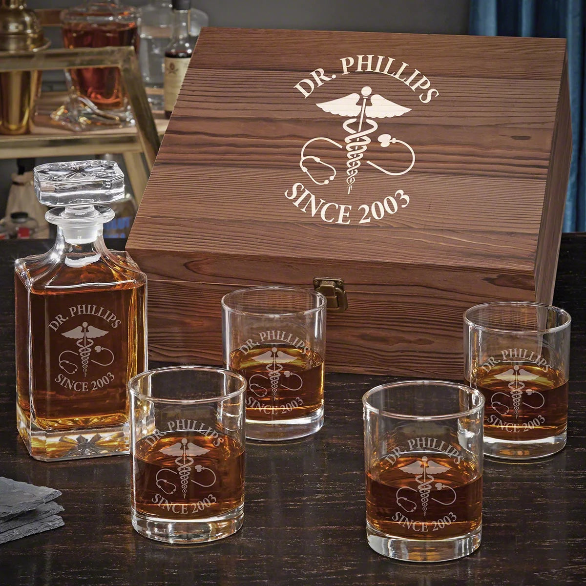 Whiskey Decanter and Rocks Glasses Box Set E4998