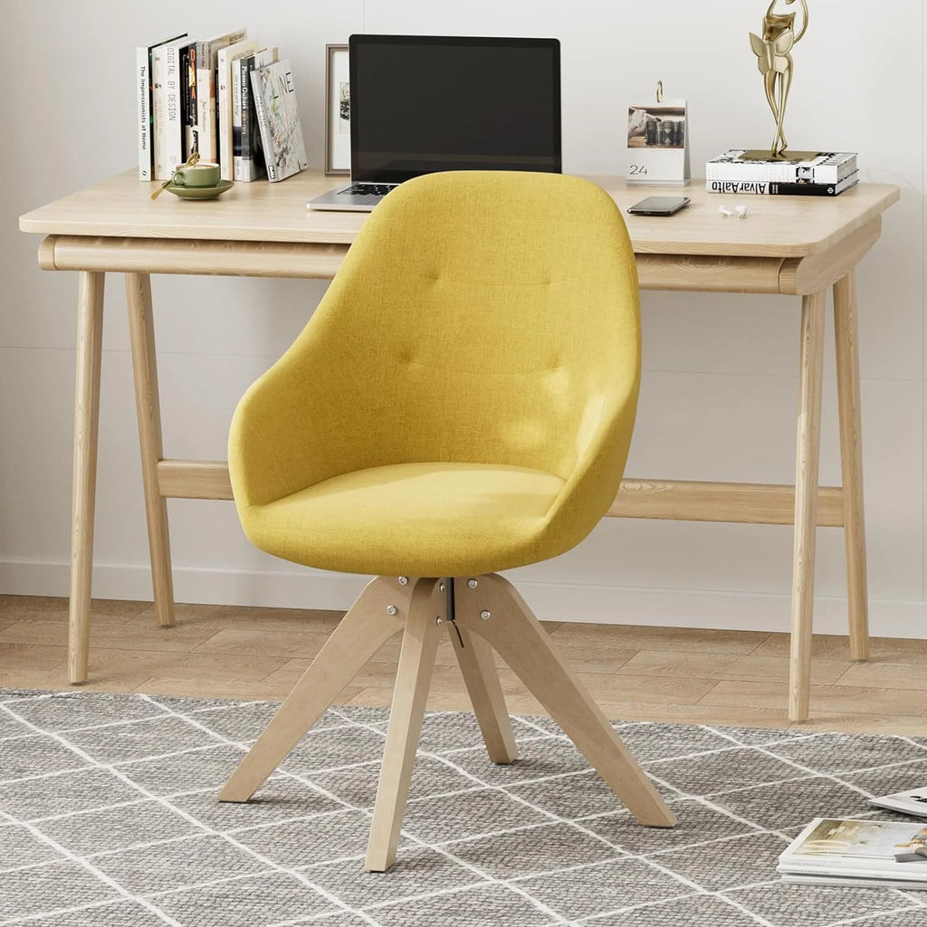 Yellow Upholstered Swivel Accent Chair with Solid Wood Legs I2840