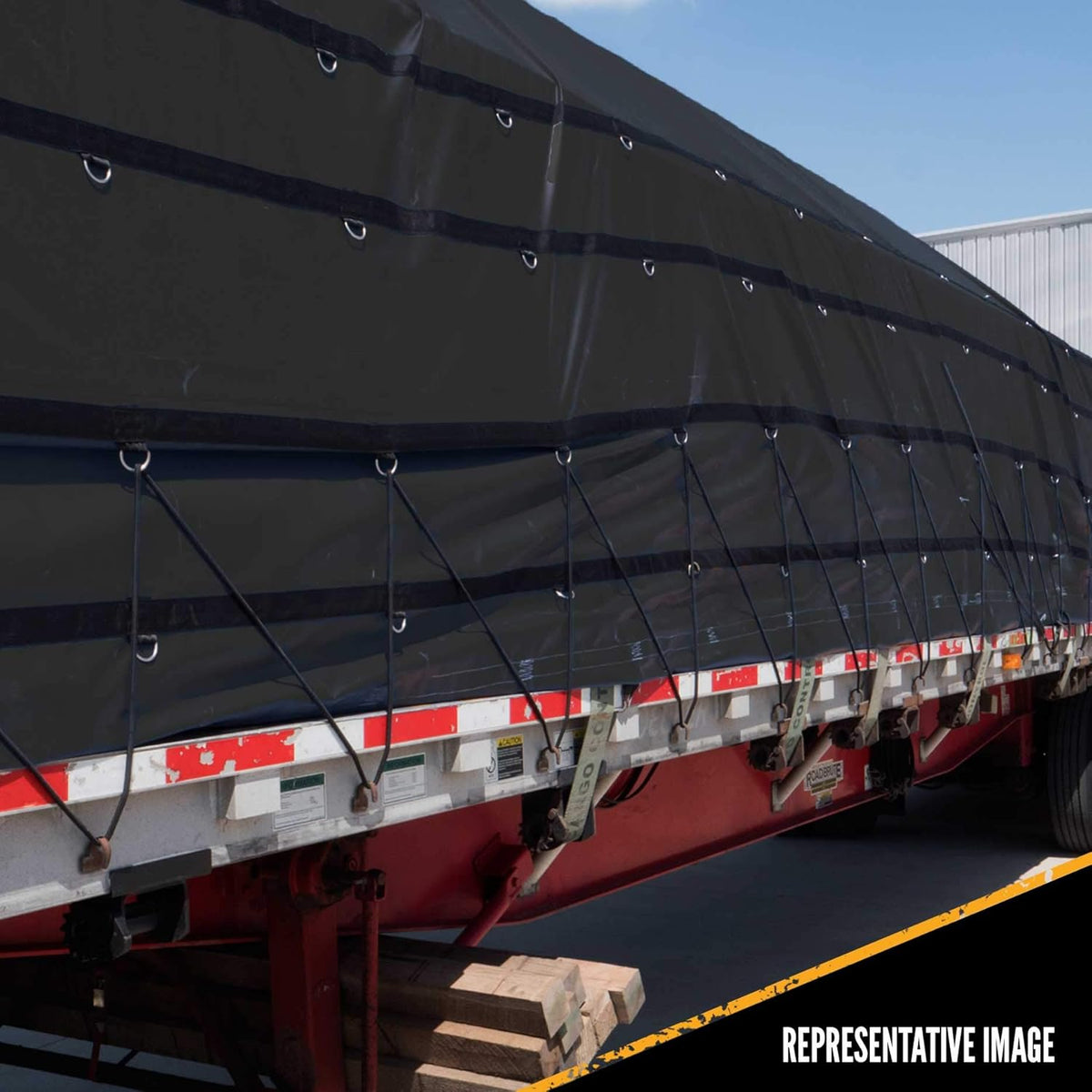 Lightweight Lumber Tarp 24 Feet x 18 Feet with 8 Foot Drop and Flap 14 Ounce Black Tarp Z8114