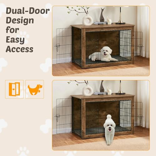 Rustic Brown Wooden Dog Crate 27" L×20" W×23" H I860