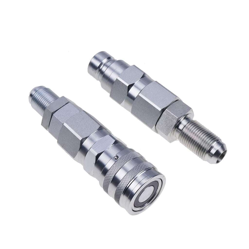 10 JIC Thread 1/2 Flat Face Hydraulic Quick Connect Coupler Set, Silver Pack of 2 S16923