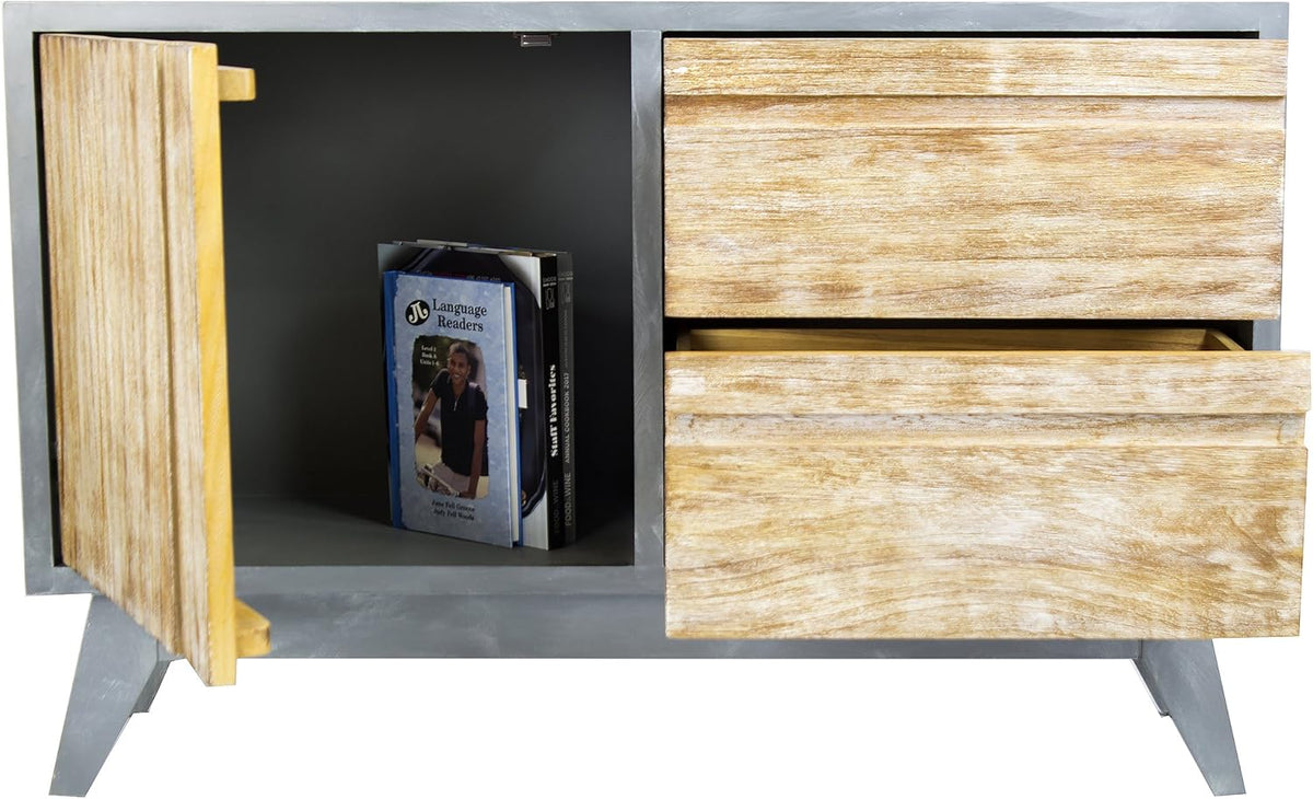 Gray Distressed Wood 2 Drawer Sideboard Cabinet W473
