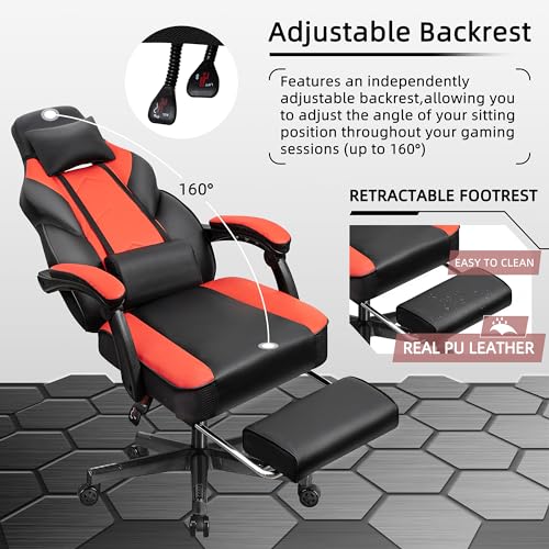 Grey Gaming Chair with Footrest and Lumbar Support W53039