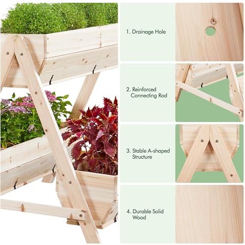 3 Tiers Elevated Wooden Raised Garden Bed with Legs Y82489