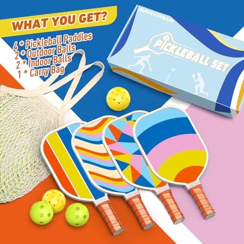 Set of 4 Wood Pickleball Paddles with Carry Bag U215852