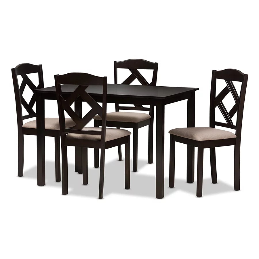 Beige Fabric Upholstered 5-Piece Dining Set H4110