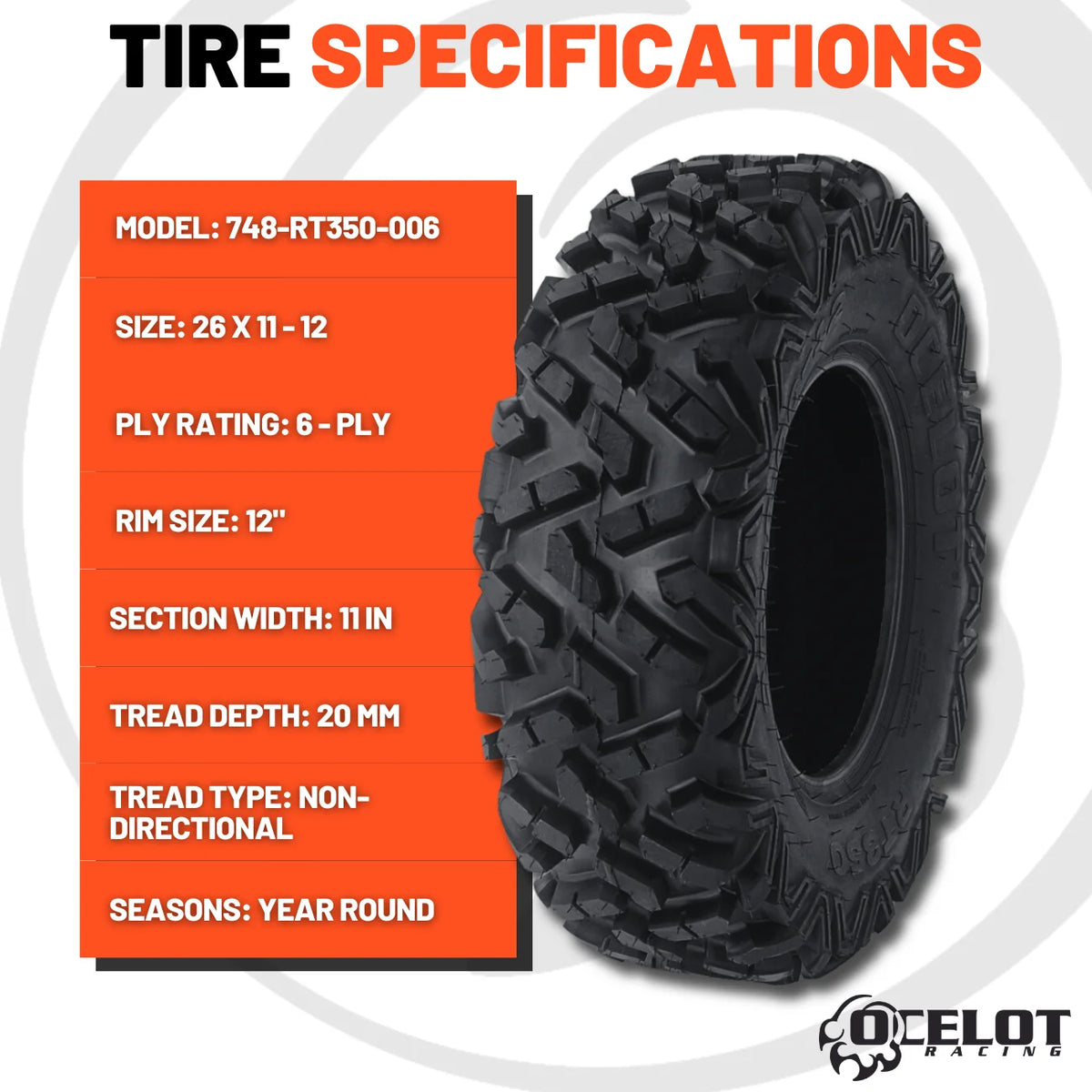 26 x 11 - 12 ATV/UTV Tire M7819