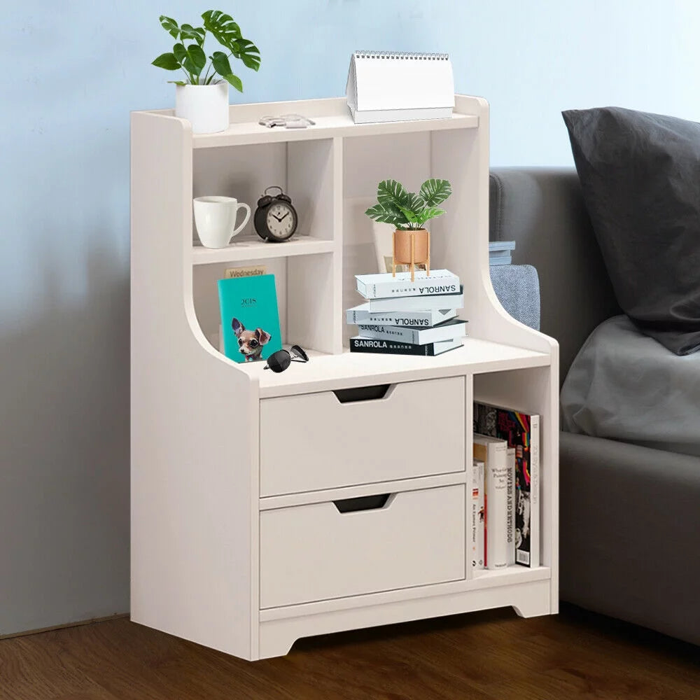 White 2 Drawer Bedside Table D282