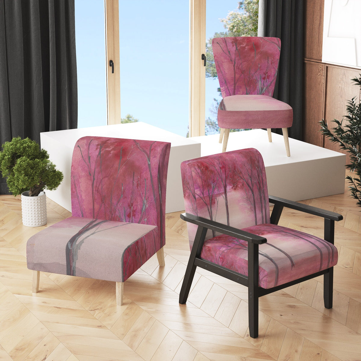 Pink Forest Upholstered Traditional Accent Chair B722092