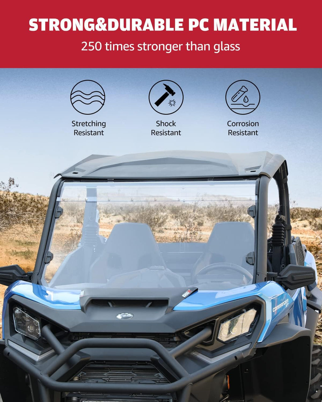 Clear Tough Polycarbonate Front Windshield for Can Am Commander 1000 O750