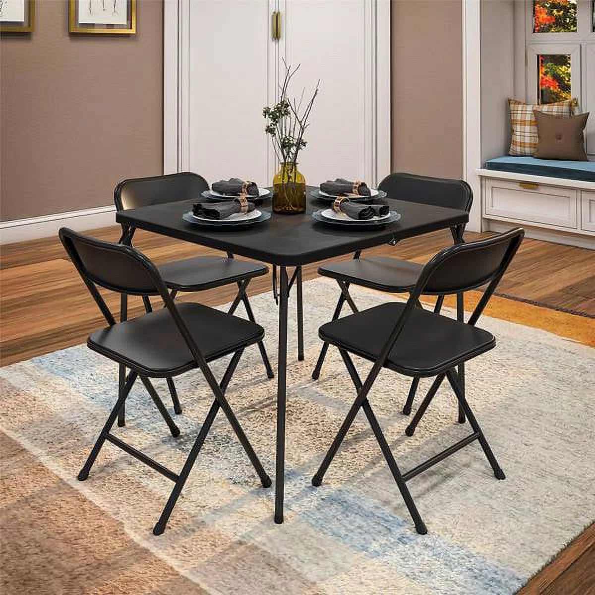 5-Piece Resin Folding Table and Chair Dining Set E267397