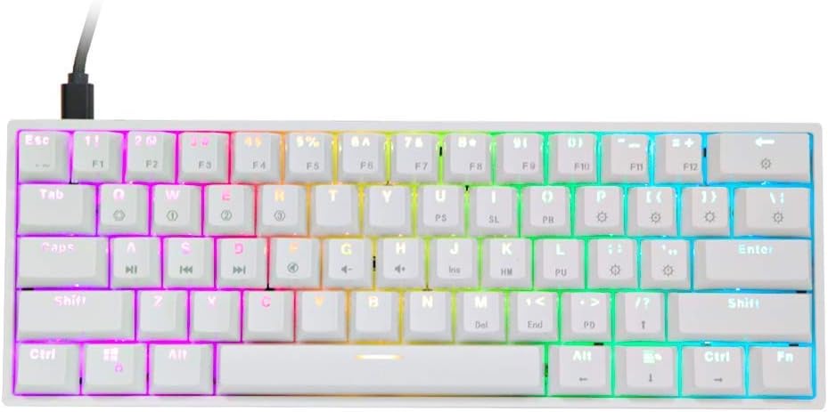White 61 Keys Hot Swappable 60% Mechanical Keyboard with RGB Backlit Doubleshot ABS Keycaps C8024