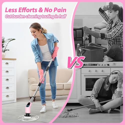 Cordless Electric Spin Scrubber with 8 Replaceable Brush Head and Extension Handle L872166