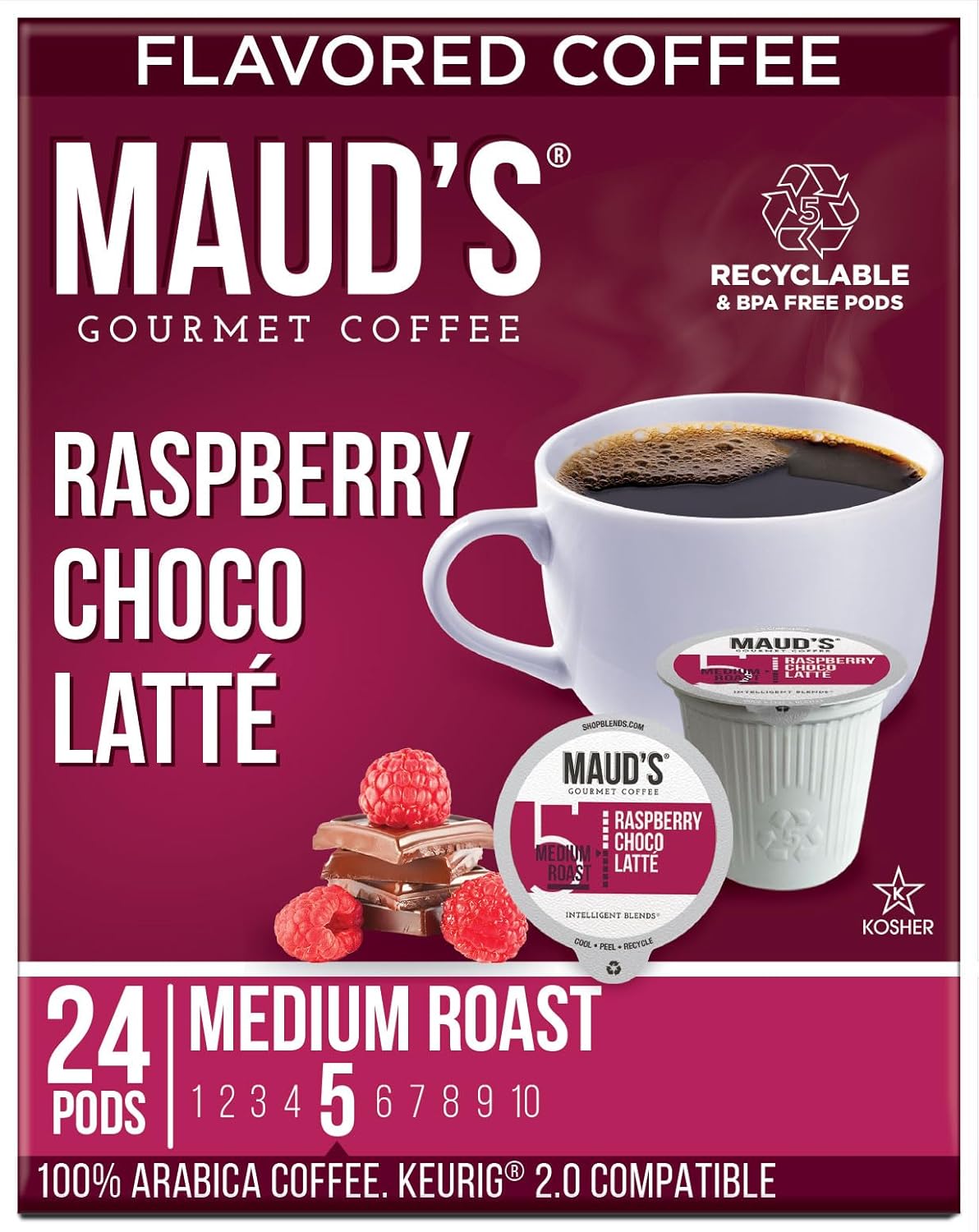 Raspberry Chocolate Flavored Coffee Pods, 24 ct, 100% Arabica Medium Roast Coffee W3740
