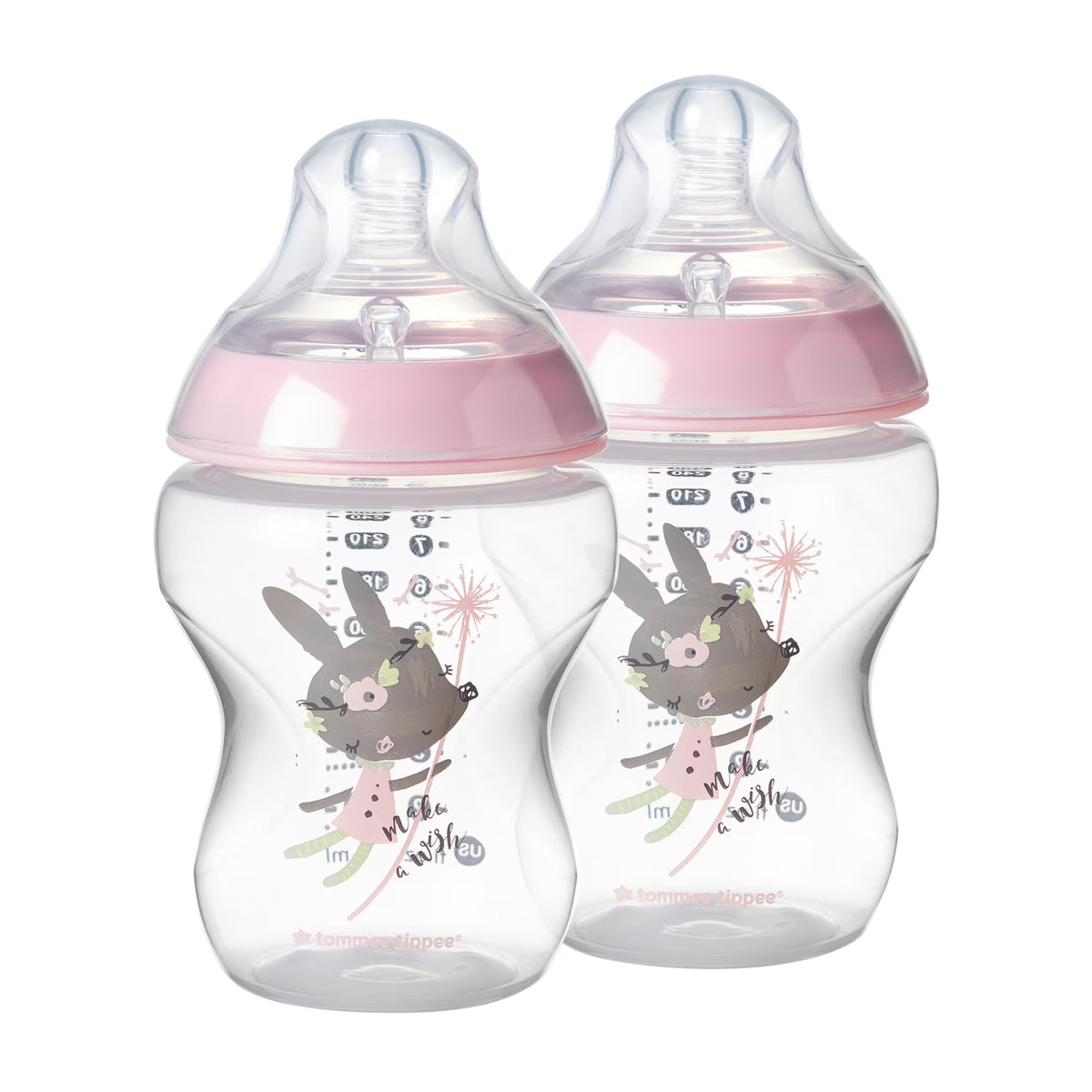 Pink Baby Bottles 9oz 2 Count Slow Flow Nipple with Anti-Colic Valve F4625
