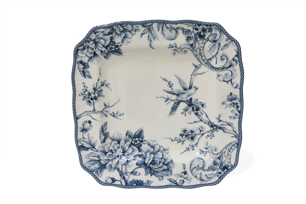 Square Porcelain Dinnerware Set, 16-piece, Blue Toile W937283