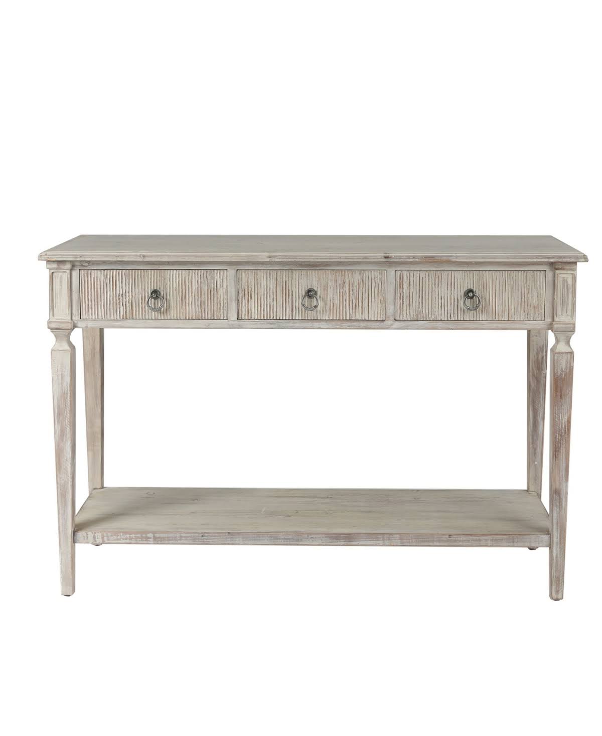 White Washed Wood Three Drawer Console Table B385490
