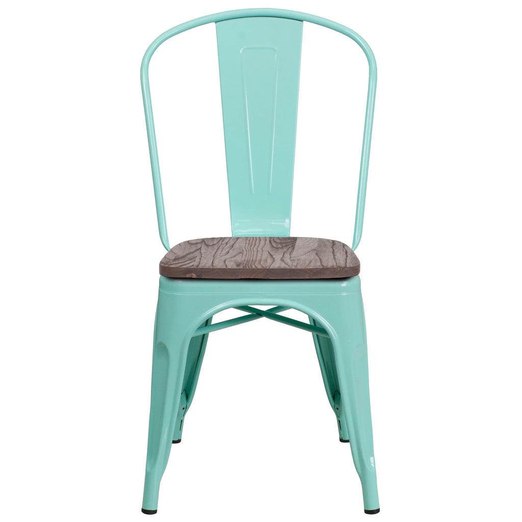 Mint Green Metal Stackable Chair with Wood Seat V504