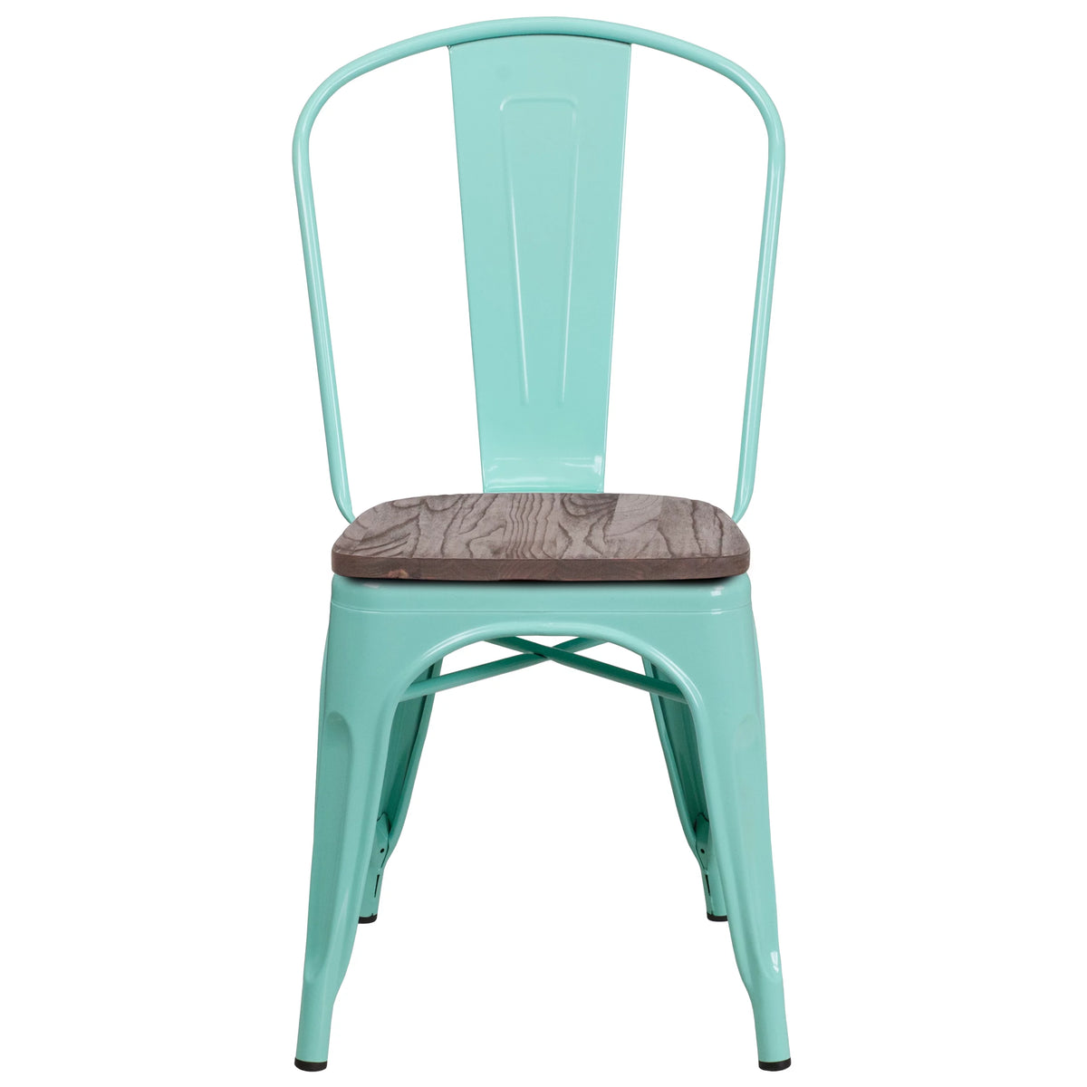Mint Green Metal Stackable Chair with Wood Seat V504