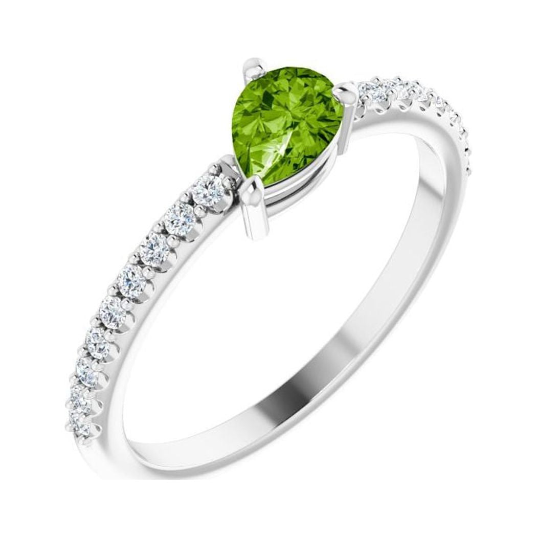 14k White Gold Peridot and 0.17 Carat Diamond Stackable Ring Size 7 X247203