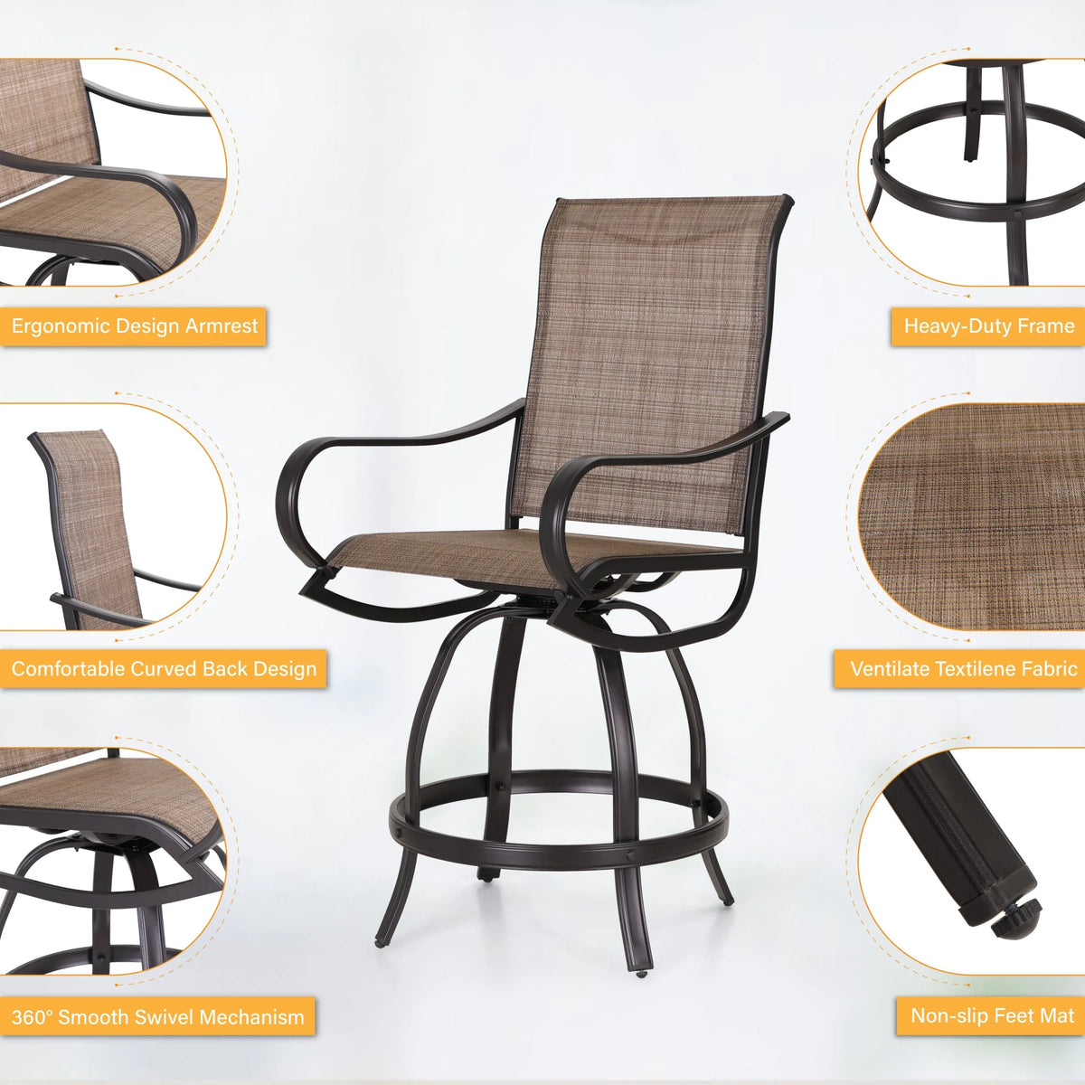 3 Pieces Patio Metal Bar Stools and Table Set W988725