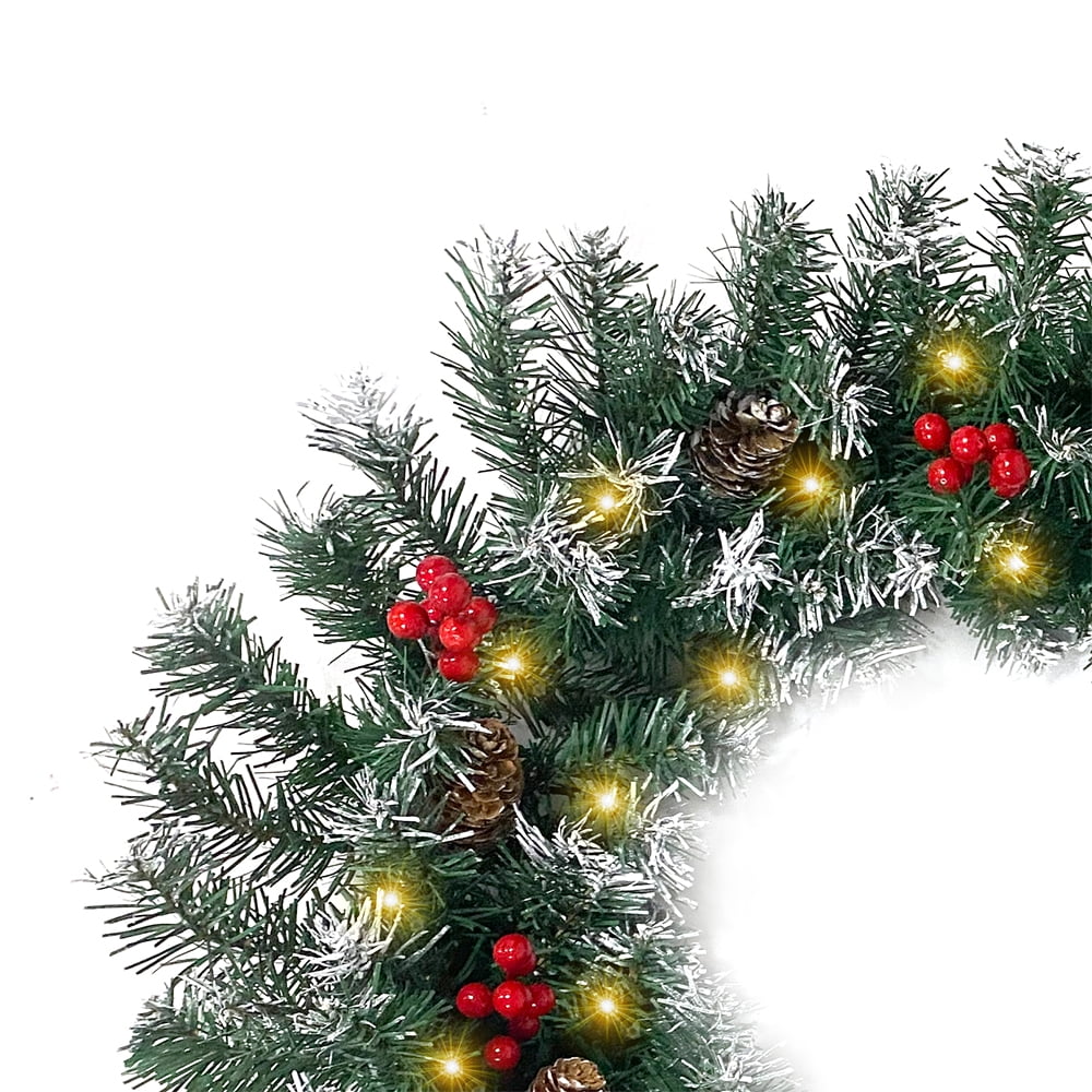2 Pcs 6ft Pre-Lit Christmas Garland with 40 Waterproof LED Light and Pine Cones and Berries, Battery Operated A51037