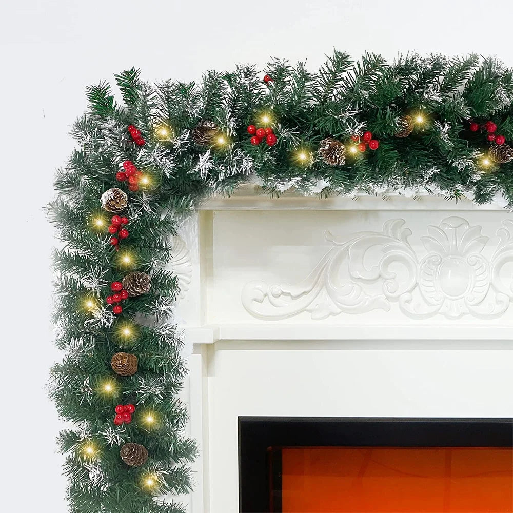 2 Pcs 6ft Pre-Lit Christmas Garland with 40 Waterproof LED Light and Pine Cones and Berries, Battery Operated A51037