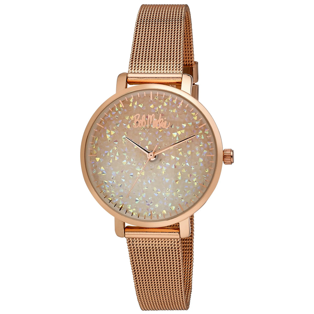 Women's Rose Gold Glitter-Dial Mesh Strap Watch Y58557