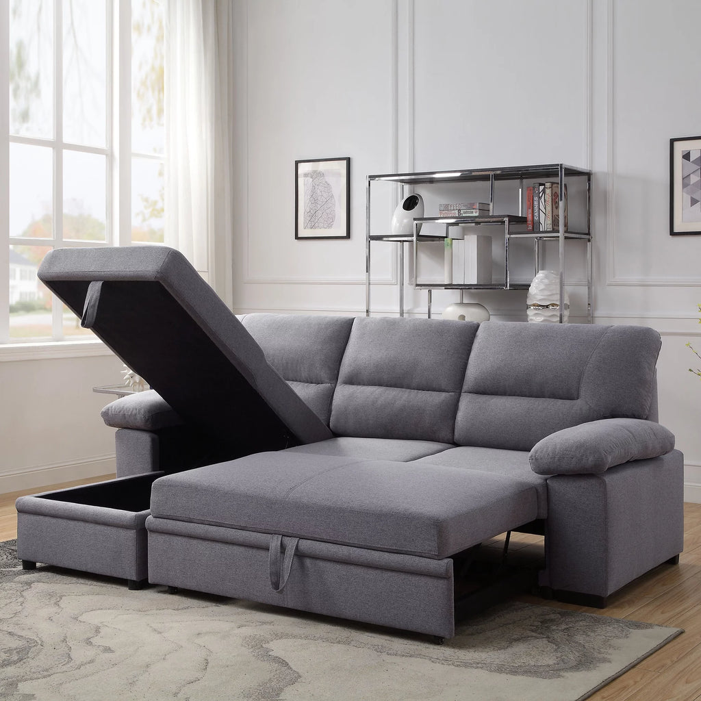 Gray Reversible Sleeper Sectional Sofa L46191