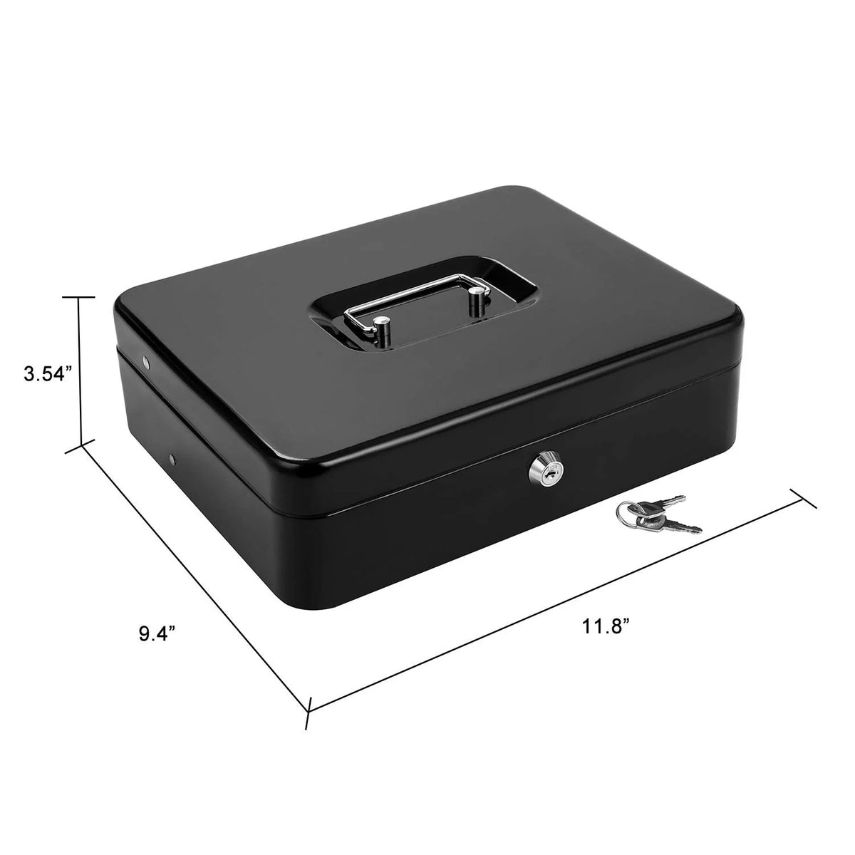 Metal Cash Box with Key Lock, 4 Bill / 5 Coin Slots, Matte Black P653