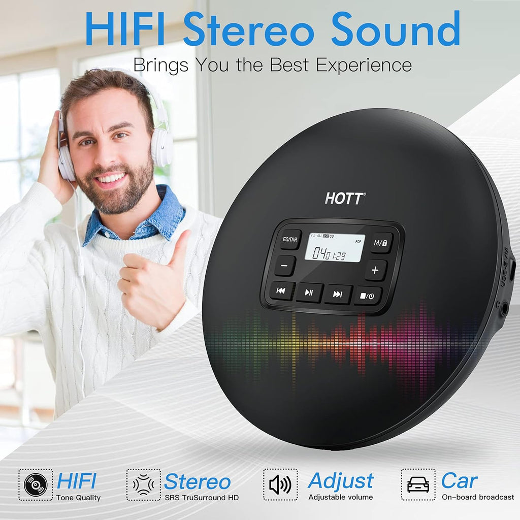 Black Portable CD Player with Headphones F3433