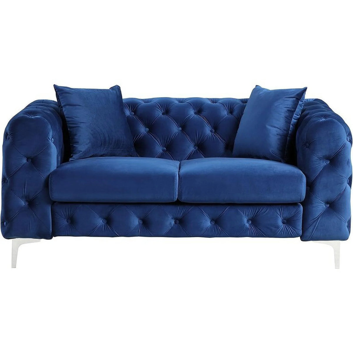 Blue Velvet Loveseat and Sofa Set with Solid Wood Frame and Iron Legs I9257