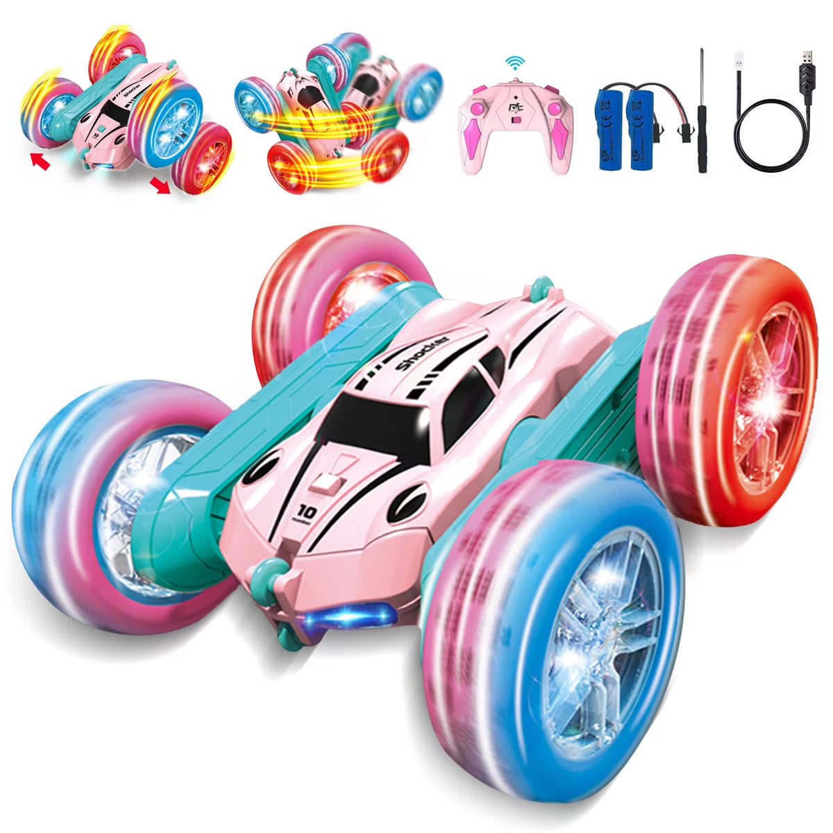 Pink Remote Control Stunt Car with Wheel Lights M97115