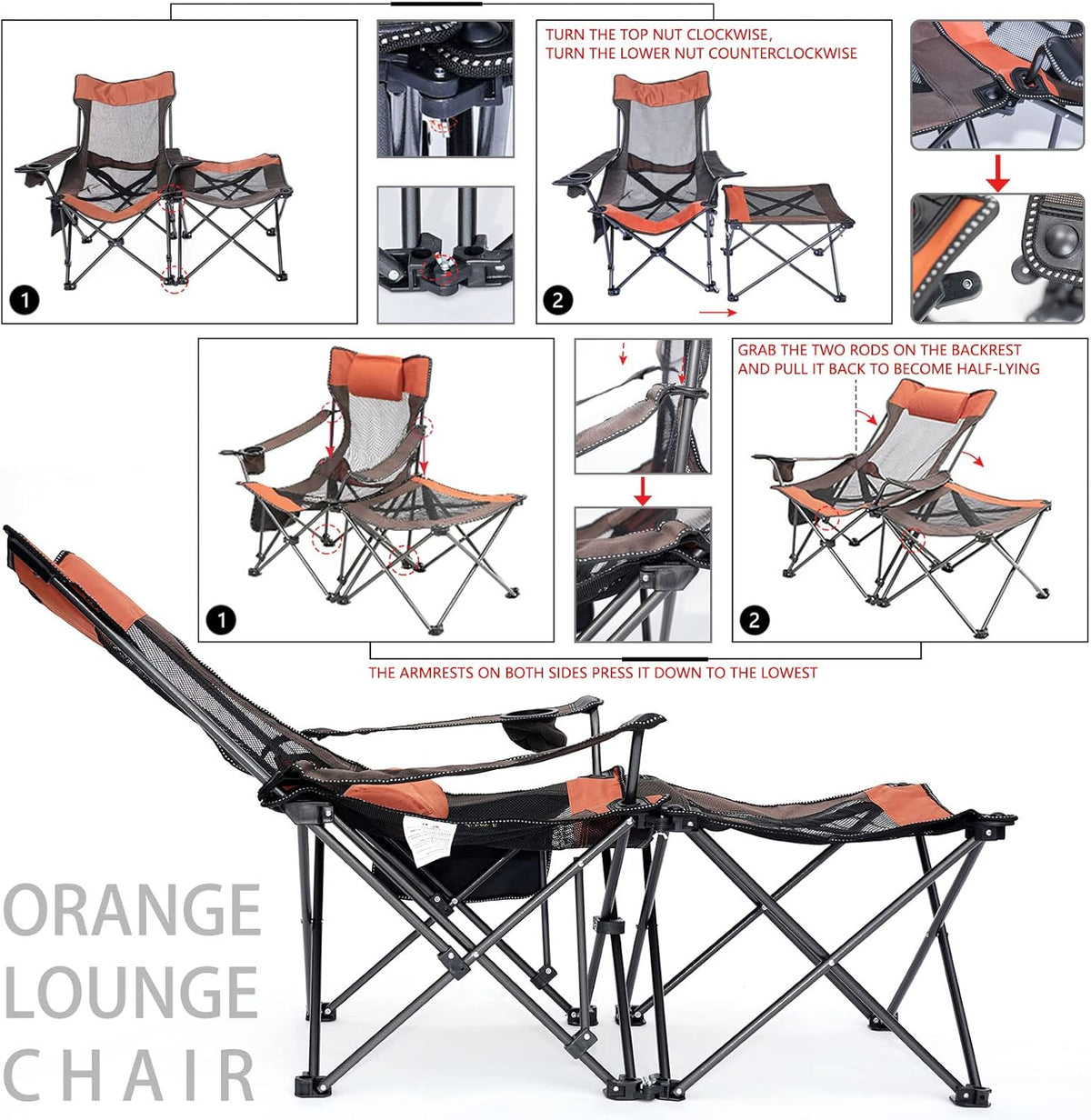 Folding Reclining Camping Chair with Footrest D759470