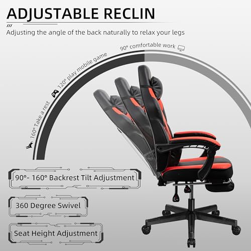 Grey Gaming Chair with Footrest and Lumbar Support W53039