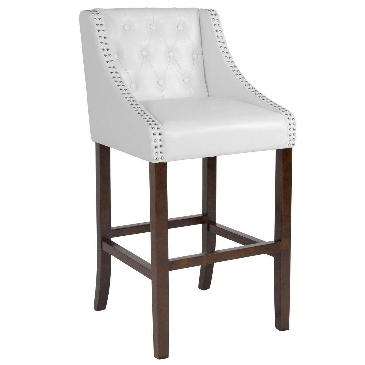 Black Leather Transitional Tufted Walnut Barstool K5093
