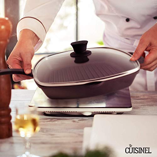 10.5" Pre-Seasoned Cast Iron Square Grill Pan with Glass Lid Y53356