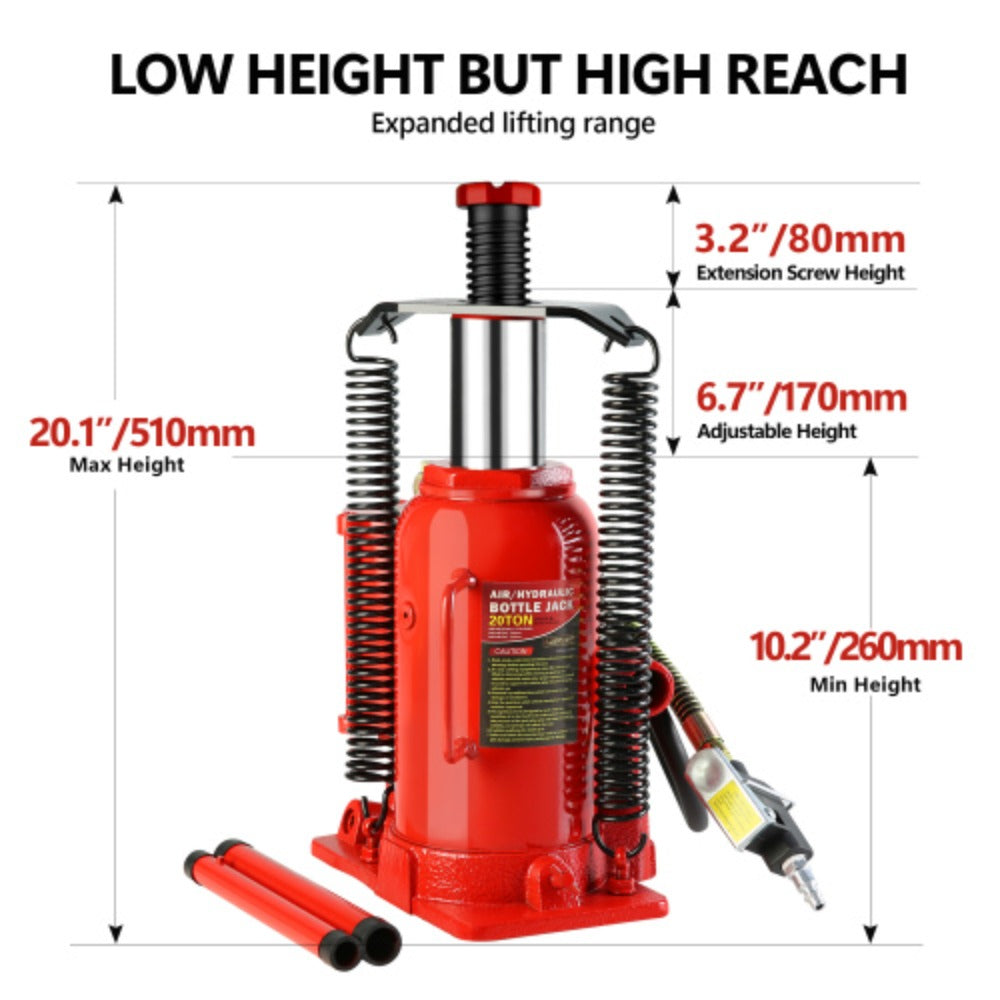 20 Ton Air Hydraulic Bottle Jack with Manual Hand Pump I96364