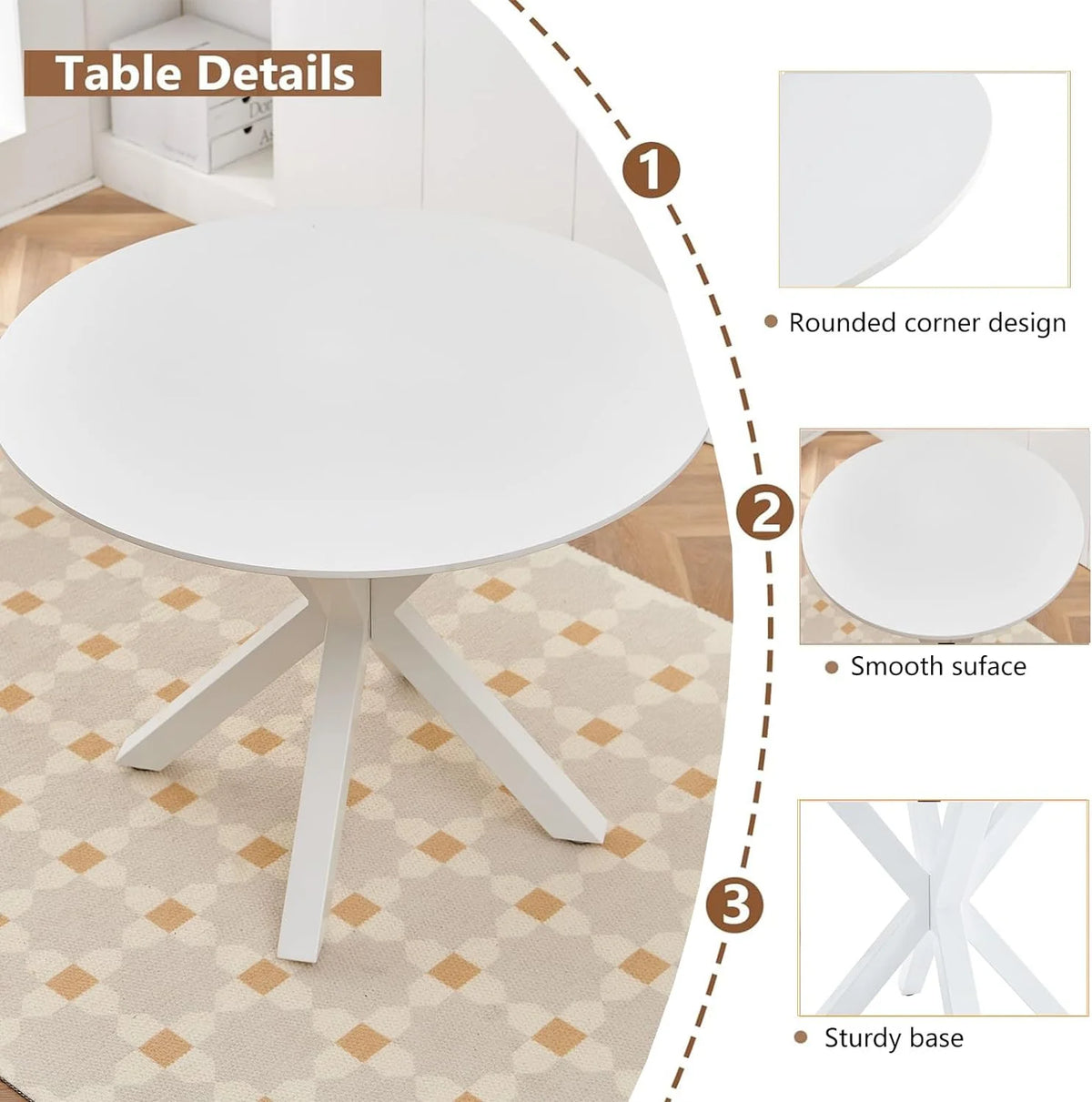 5 Piece White Round Dining Table Set L908