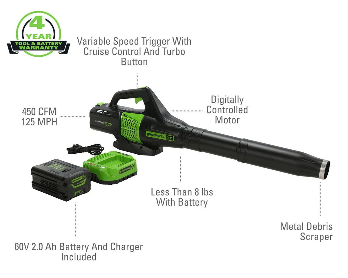 60V 450 CFM 125 Mph Cordless Leaf Blower with 2.0Ah Battery & Charger I335