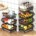 Black Metal Wire 4 Tier Stackable Fruit Vegetable Storage Cart with Wheels N486