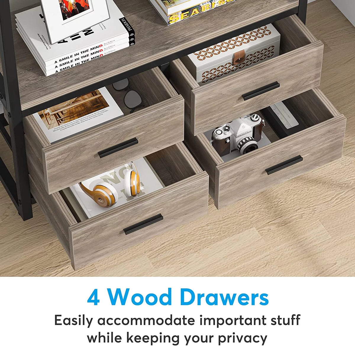 Tall Bookshelf with 4 Drawers D9189