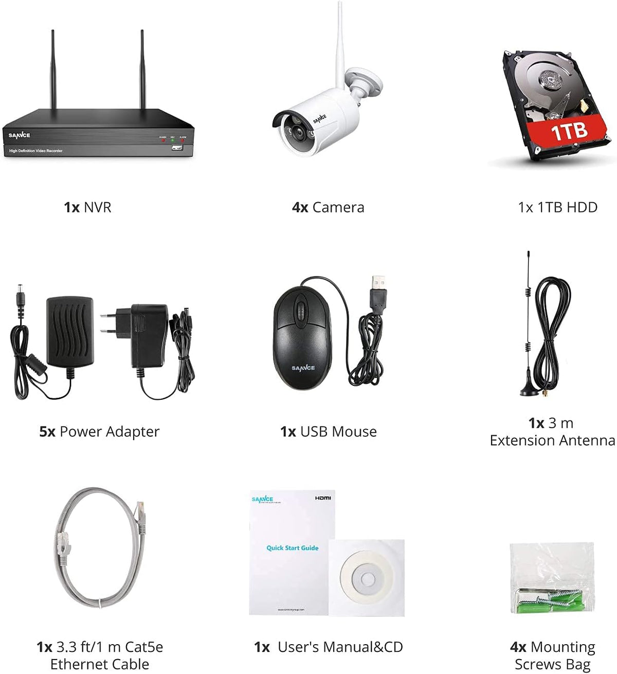 1080p 8 Channel Wireless Security Camera System with 4 Pcs Outdoor IP Cameras T874