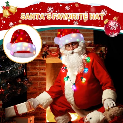 Light Up Christmas Hat Necklace Set LED Plush Santa Hat V52012