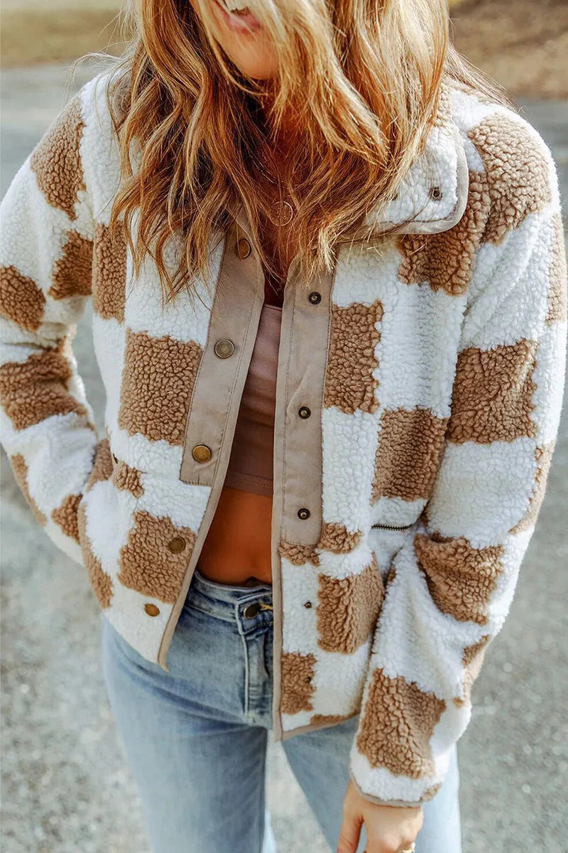 Solid Patchwork Turndown Collar Outerwear Q213