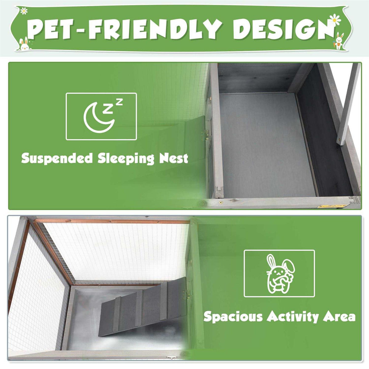 2 Story Wooden Rabbit Hutch with Pull Out Tray P447