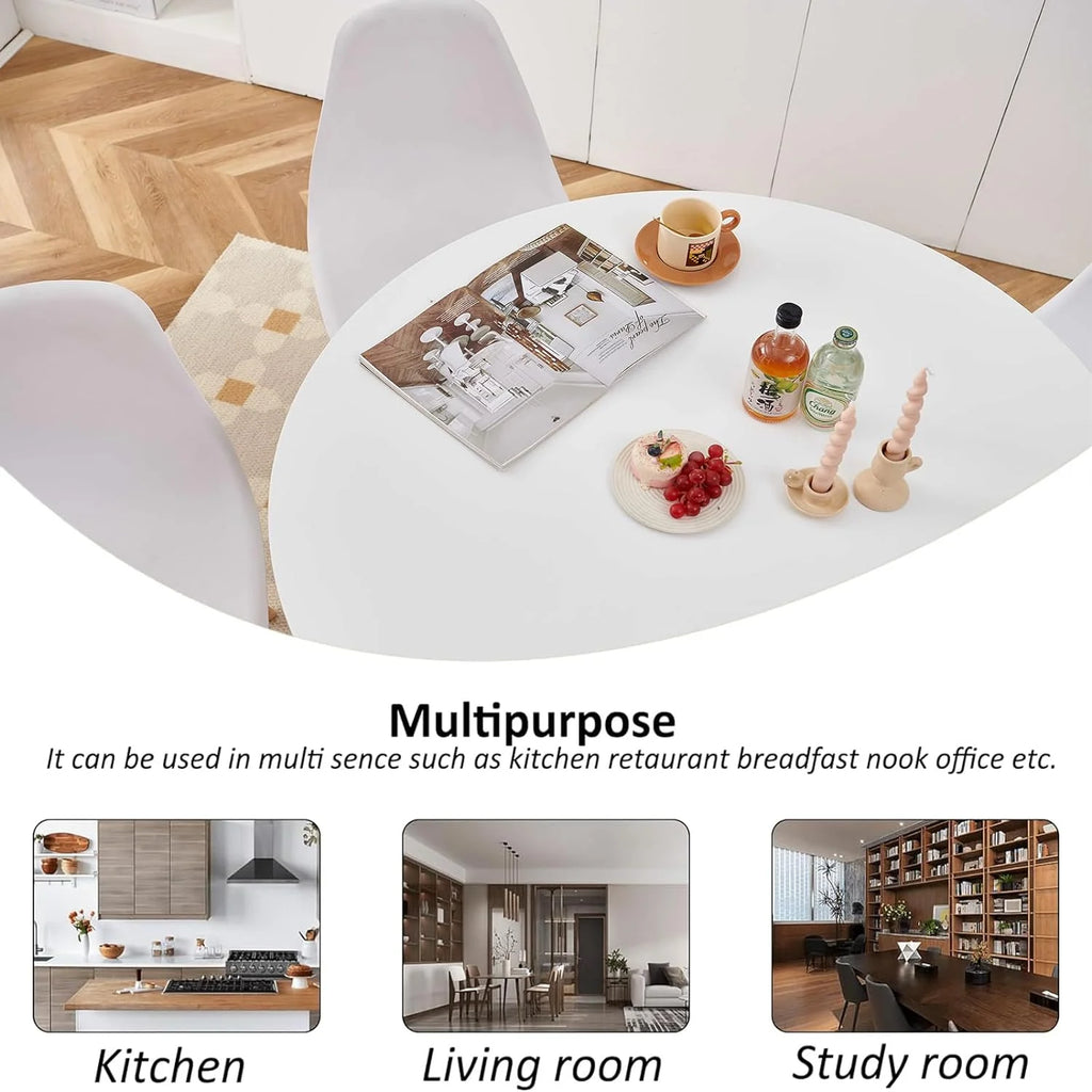 5 Piece White Round Dining Table Set L908